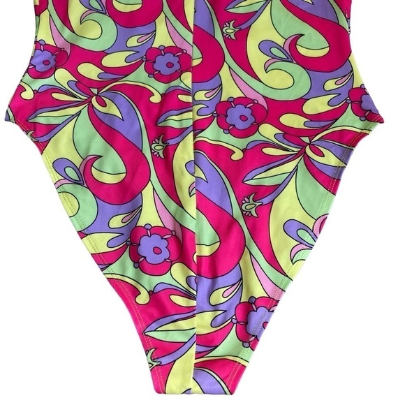 NWT AKIRA Happy Daze Cross Over Cutout Halter Bodysuit Retro 70s Hippie Print L - Picture 12 of 15